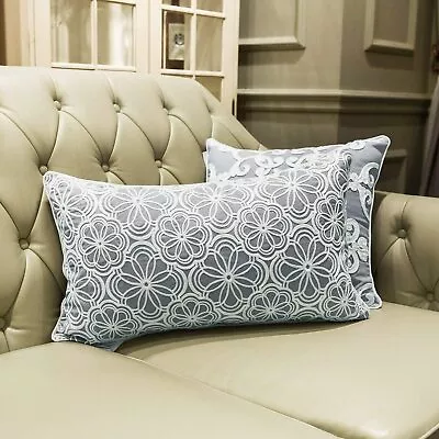 Hahadidi Decorative Flower Cotton Cushion Cover With Crewel Embroidery 35×60cm • $16.90