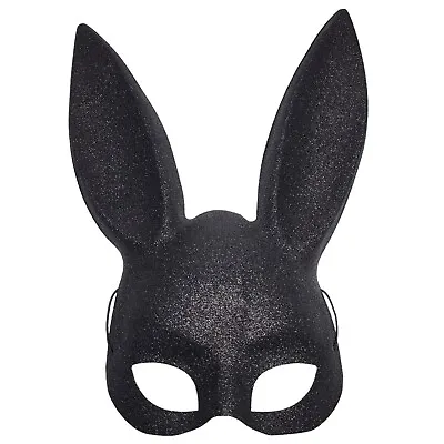 Glitter Bunny Mask Tall Ears Elastic Strap Rabbit Costume Black Edgy 996451 • $16.24