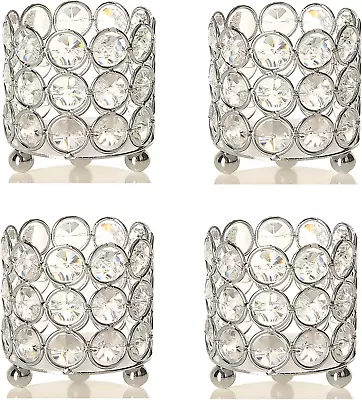 Set Of 4 Crystal Tealight Votive Candle Holders Silver Wedding Table Centerpiec • $28.66