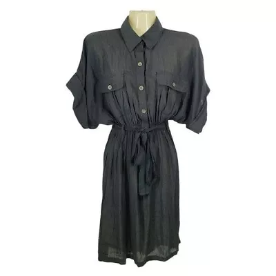 MinkPink Dress Button Up Tie Waist Sheer Women's Size XS Black • $19.99