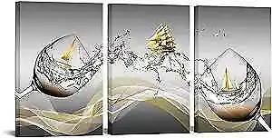 3 Pieces Modern Canvas Wall Art Wine Splash In Glass Painting Picture Sail  • $112.41