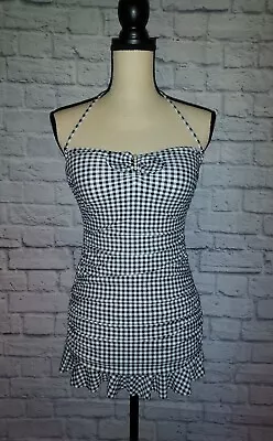 Allen B By Allen Schwartz Black & White Gingham Check Pin-up Swimsuit Size 4  • $19.99