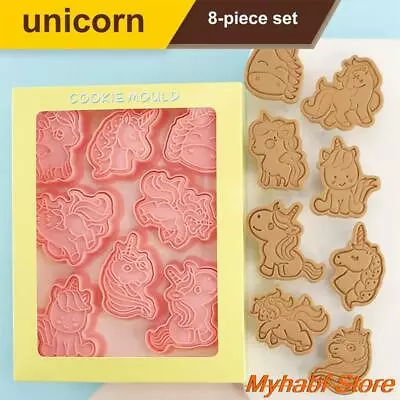 $9.85 • Buy 8pcs/set Plastic 3D Unicorn Shape Cookie Cutters Mold Kitchen Baking Tools Cart