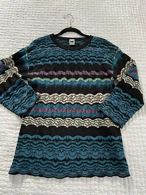 Missoni Teal/Black/Purple Chevron Scallop Him Sweater Women’s Size XL • $68