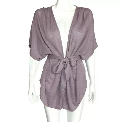 MOTH Anthropologie Lavender Geometric Knit Tie Cardigan Sweater Womens Large 192 • $28.79