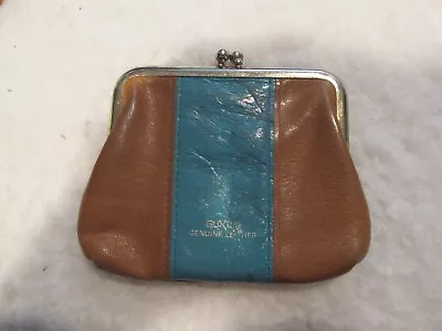 BUXTON - Genuine Leather - Vintage - Blue/Brown - Kisslock - Coin Purse • $12.99