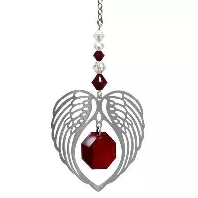 £10.99 • Buy Angel Wing Heart - Garnet January Birthstone Crystal Suncatcher - Keepsake Gift