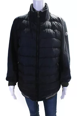 Moncler Womens Zippered High Neck Puffer Bomber Jacket Coat Navy Blue Size XL • $327.61