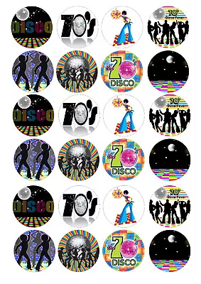 24 Edible Disco 1970's Iced Fondant / Card Cupcake Fairy Cake Toppers • £2.50