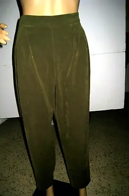 Size 8 Amanda Smith Olive Green Suede Feel  Flat Front Dress Pants Elastic Waist • $16