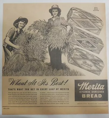 Merita Bread Ad: Wheat At It's Best ! From 1940's Size: 12 X 12 Inches • $15