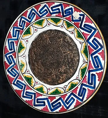 $25 • Buy Vintage Mexico Traditional Aztec/ Mayan Calender Hand Painted Plate/Plaque Art