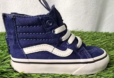 Vans-SK8-HI Tops Zipper Blue Toddler Slip Ons Washed Clean Trendy • $29.40