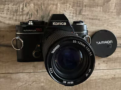 Konica Autoreflex TC 35mm SLR Film Camera W/ Tamron 2 35-135mm 1:3.5-4.5 Working • $37