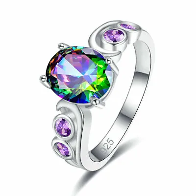 925 Sterling Silver Rainbow Mystical Fire Topaz Wedding Engagement Ring Size 9 • $15.74