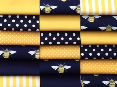 Fabric Patchwork Squares 30 X 4  10cms Cotton Quilting Craft Baby Navy Yellow 5X • £4.95