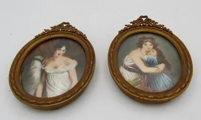 Framed Pair Of Signed French Handpainted On Celluloid Miniature Portraits • $139.99
