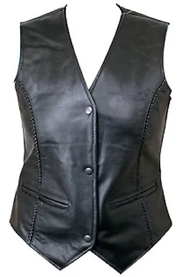 $44.95 • Buy New Womens Leather Motorcycle Vest Biker Dress Sporty Casual 3 SNAPS LARGE BLACK