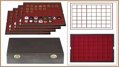 Lindner 2494-6 CARUS-4 Wood Coin Case 4 Tableaux Red 30 Mm For 192 Coins • £86.06