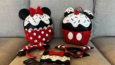 Loungefly Minnie And Mickey Mouse Sprinkles Cupcake Backpack Ears Wallet NWT • $325