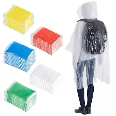 50 Pack Disposable Rain Ponchos For Adults Emergency Ponchos With Hood One Size • $33.99