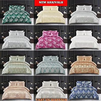 4Pcs Luxury Jacquard Duvet Quilt Covers Silk Bedding Set+ Fitted Sheet All Sizes • £27.99