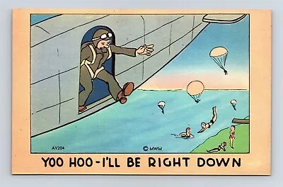 Postcard WW2 Era Military Humor Paratrooper Bikini Girls I'll Be Right Down AH1 • $2