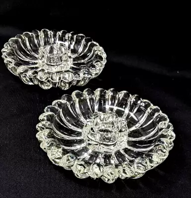 Candle Holder Pair Clear Glass Sunflower Daisy Floral Mid Century Modern Flowers • $12