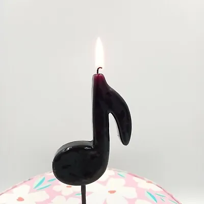 Music Note Black Birthday Candle High Gloss Large 3.5 Inch High In Wax Part • £4