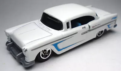 2006 Hot Wheels '55 Chevy Bel Air White Diecast 3  Car Silver & Blue Stripes • $11.99