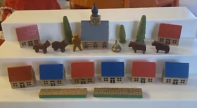 Wooden Erzgebirge German Miniature VILLAGE Houses Buildings Trees Cows Horses • $25