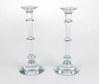 STUNNING Etched Val St. Lambert Belgian Crystal Candle Holder Pair RARE • $399