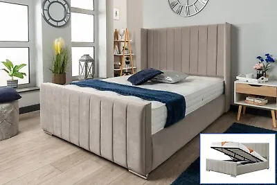 Ottoman Storage Gas Lift Up Winged Bed Frame Velvet Upholstered Double King Size • £219.99