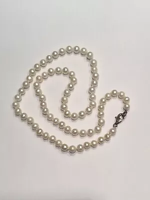 OW MO Vintage Sterling Silver Pearl Hand Knotted Necklace 20” V15  • $35.50