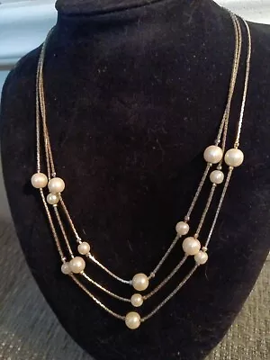  Multi Strand Faux Pearl Gold Tone Necklace. • $8.99