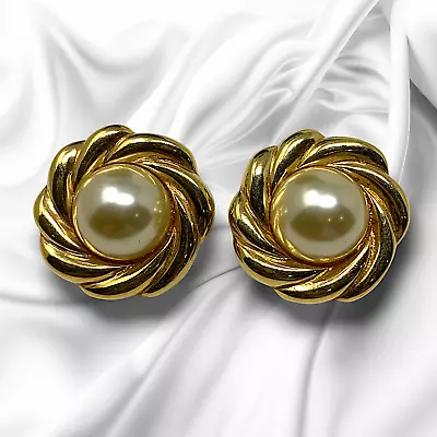 Vintage 1980s Kenneth Jay Lane Faux Pearl Cabochon Clip On Earrings Couture KJL • $26.99