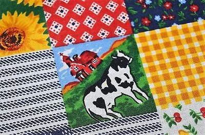 Country Cows & Patchwork Style! Vtg German Print Tablecloth & Runner Sunflowers • £72.31