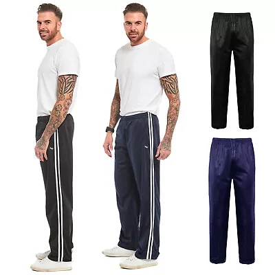 Mens Silky Jogging Bottoms Striped Joggers Gym Sports Tracksuit Pants Trousers • £11.99