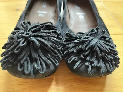 Gabor Sacchetto Black Suede Ballet Pump With Pompom Size UK 4.5 • £1