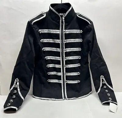 Military/Band/Parade/Goth/Punk Type Men’s Jacket - Sz S - Black W/Silvr Buttons • $80