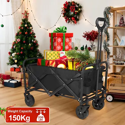 Wagon Folding Cart Collapsible Garden Beach Utility Outdoor Camping Sports Black • $56.99