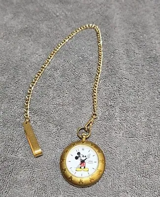 Gold Toned Disney's Mickey Mouse Colibri Swiss Pocket Watch W/ Chain  • $49.99