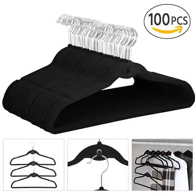 Non Slip Velvet Clothing Hangers 100 Pack Black • $33.25