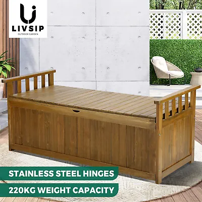 Livsip Outdoor Storage Box Container Wooden Garden Bench Chest Toy Tool Sheds • $179.90