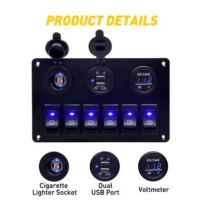 $29.99 • Buy 6 Blue Gang Rocker Panel Switch Breaker Circuit LED Waterproof Car Boat Marine