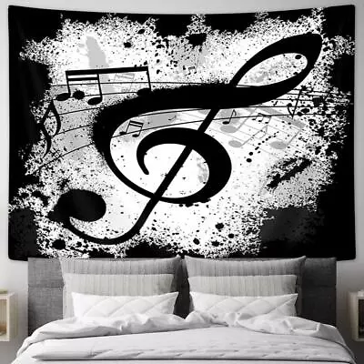 Spotted Black White Music Note Tapestry Wall Hanging Large Art Fabric Room Decor • $13.36