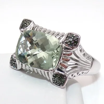 Victoria Wieck Green Prasiolite & Green Diamond Sterling Silver Ring Sz 10 LLB4 • $174.99