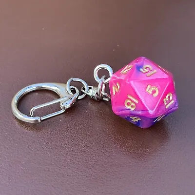 £2.99 • Buy D20 Dice Keyring - Toxic - Purple And Pink - Dice - Geek - Games Master - D&D.