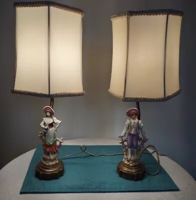 £97.33 • Buy Rare Victorian Antique Porcelain Figural Man & Woman Table Boudoir Bedside Lamps