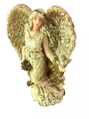 Ceramic Angel Figurine Gold White Glitter Floral Christmas Vtg Collectible 4.5  • $19.99